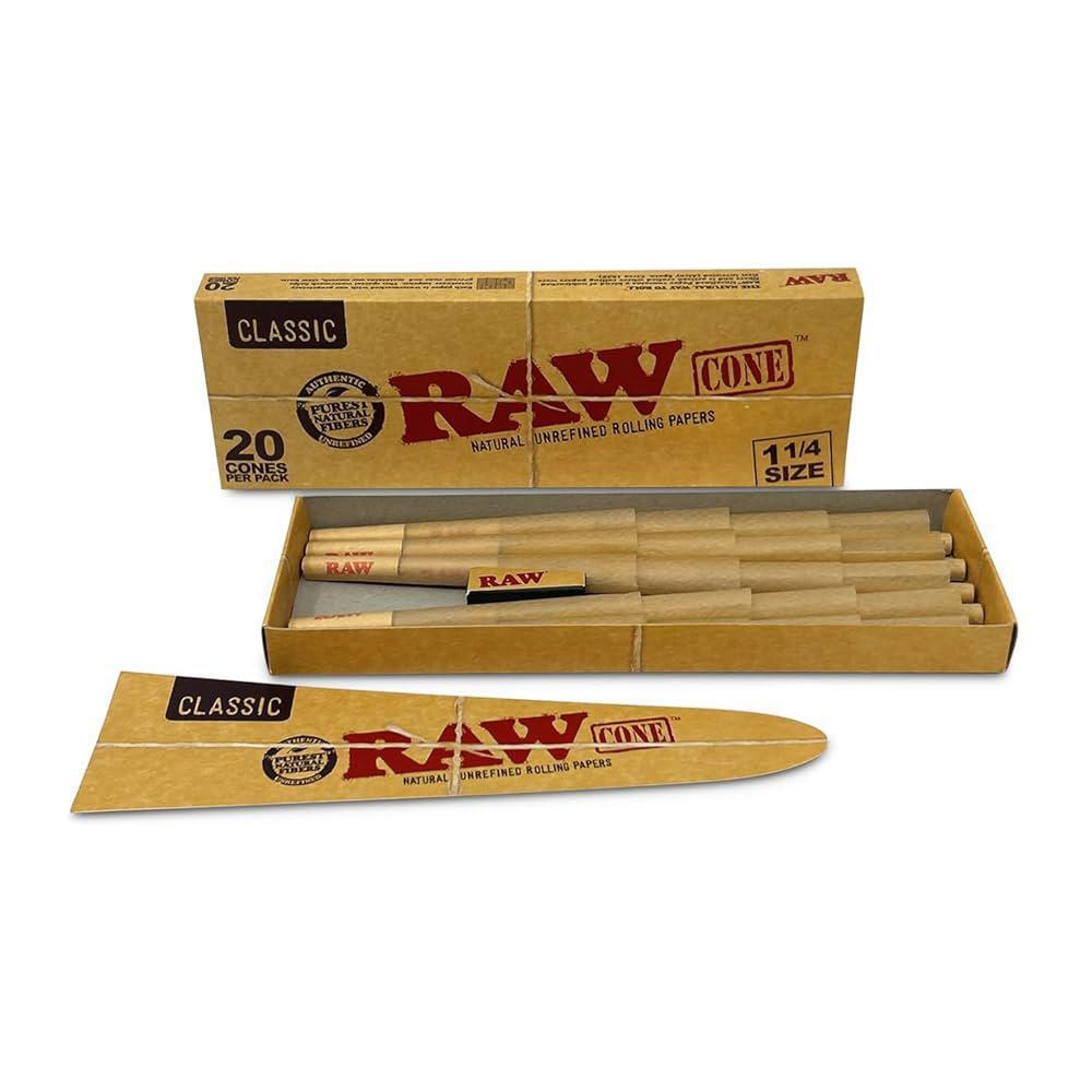 RAW Rolling Papers Cones 1 1/4 Unbleached 20ct Pack