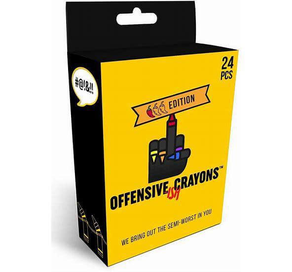 Offensive Crayons 24pc packaging featuring humorous design, ideal for adult coloring enthusiasts and collectors.