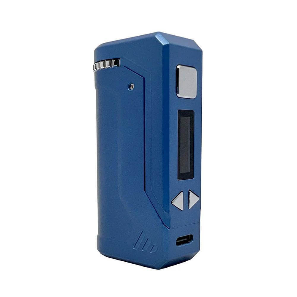 Yocan Uni Pro Plus 510 battery in blue, showcasing its sleek design and user-friendly interface.