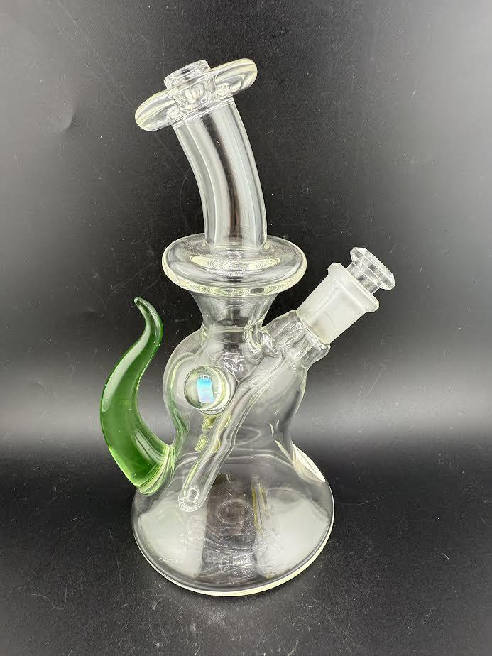 Pugsley Glass Bent Neck Clear Rig w/ Colored Horn and Opal Attachment 10mm 45°