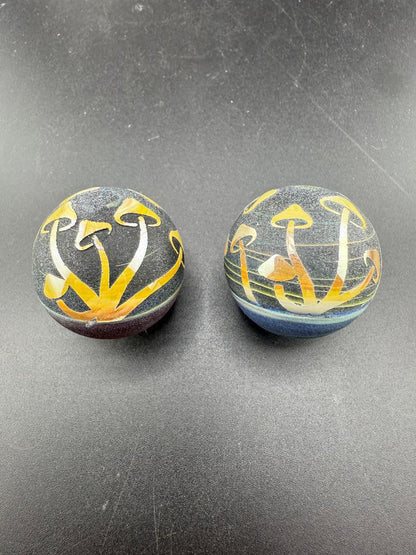 Danny W Glass Marble - 28mm Carved Mushrooms