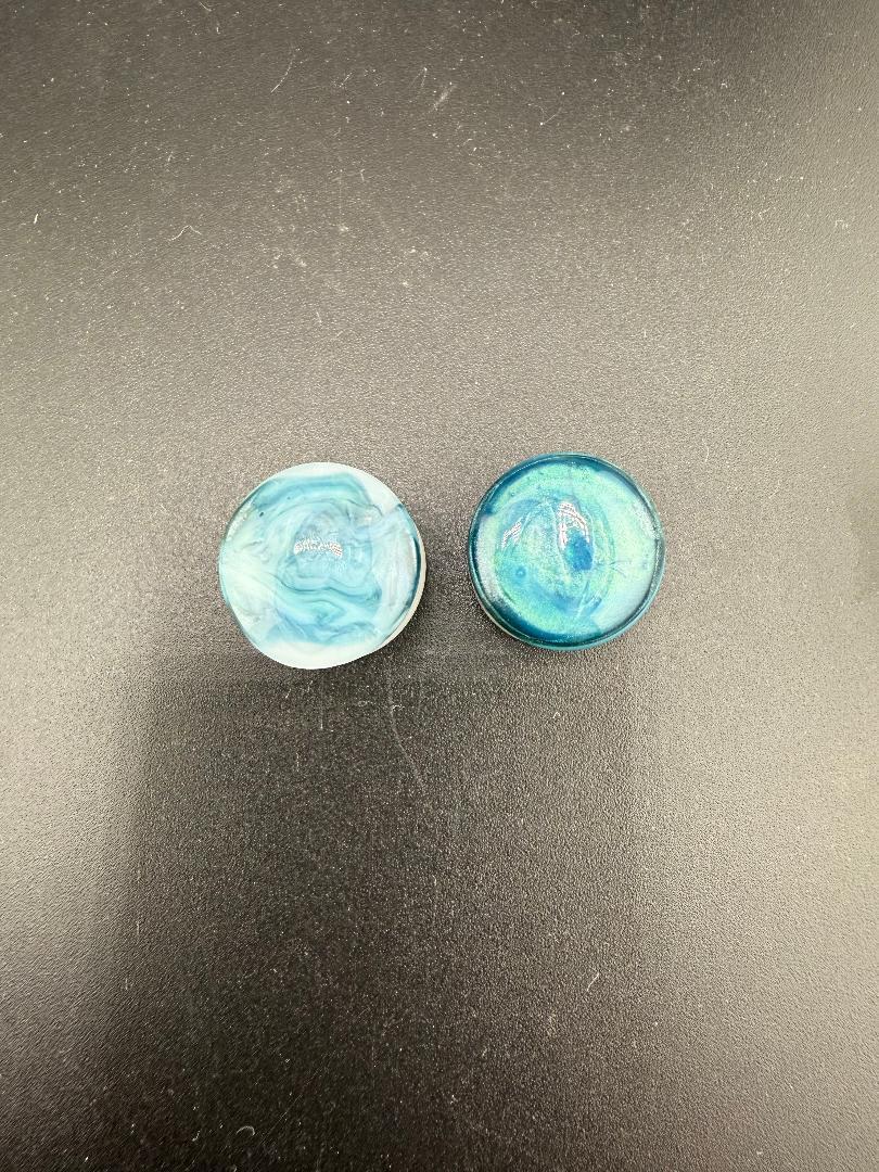 Handcrafted Mop Head Glass Gauges in blue swirl design, size 15/16" for stretched ears, made in Spokane, WA.