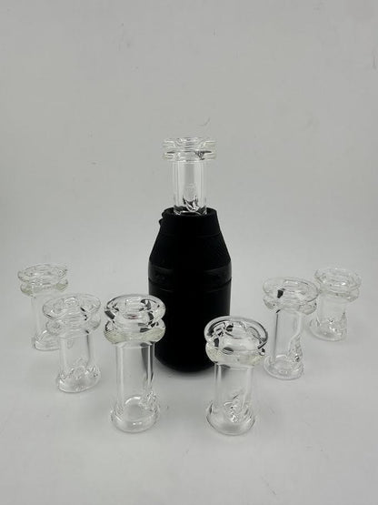 MJHoG Puffco Proxy Core Mouth Piece - Clear with black accessory and clear glass attachments.