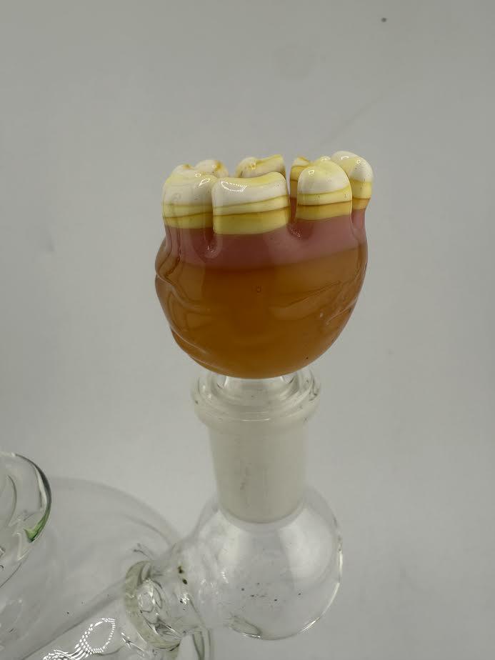 Lamp Dancer 14mm glass bowl piece featuring detailed sculpted teeth in vibrant colors.