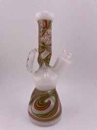 Unknown Artist Mini Beaker - White w/ Rasta Dot Stack & Rasta Line Worked Sections