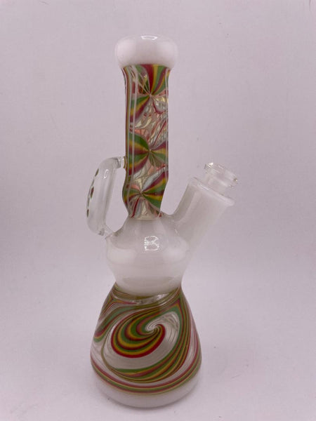 Unknown Artist Mini Beaker - White w/ Rasta Dot Stack & Rasta Line Worked Sections