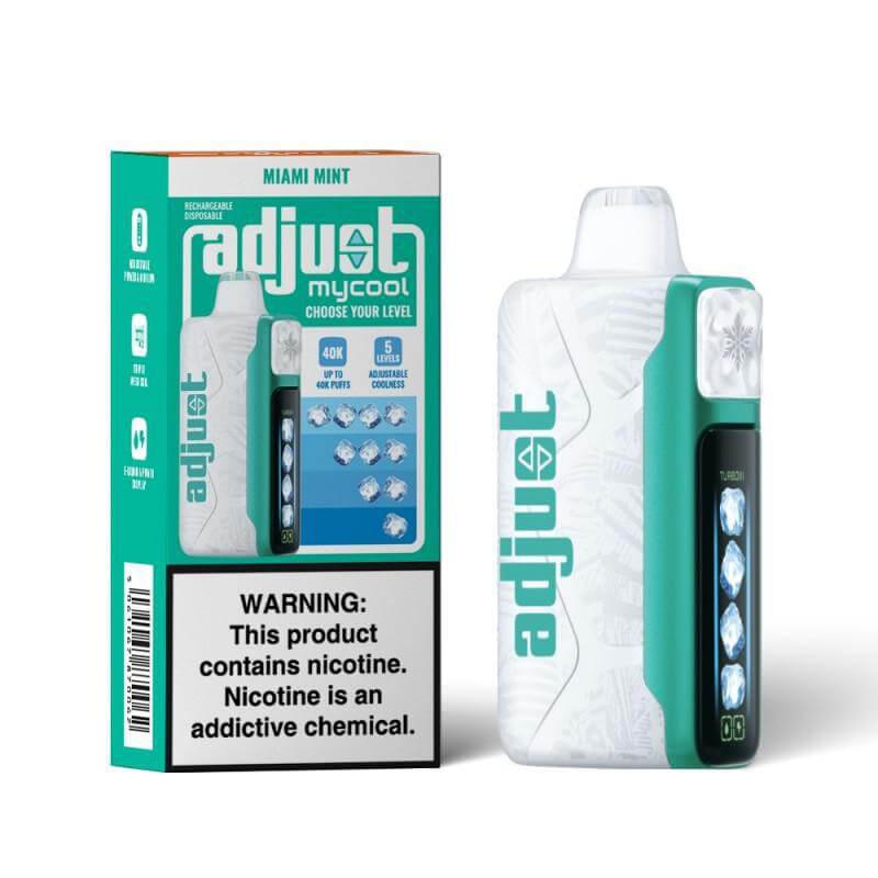 Adjust MyCool Disposable Nicotine Vape Miami Mint packaging, ideal for customizable vaping experiences.