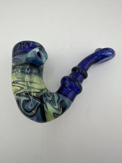 Highgrade Glass Sherlock Pipe - Green & Scribble Tech w/ Opal Accent