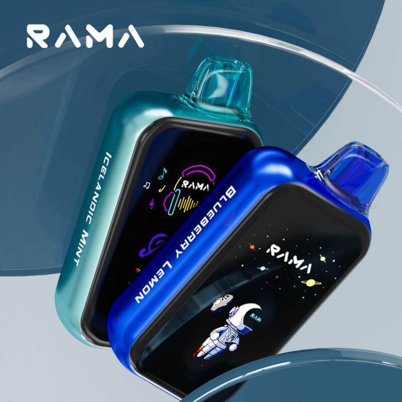 RAMA 16000 Disposable Vape in Icelandic Mint and Blueberry Lemon flavors, showcasing vibrant design and futuristic graphics.