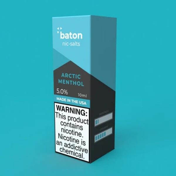 Baton Salts 10ml Arctic Menthol Nicotine E-Liquid with a warning label for nicotine content.