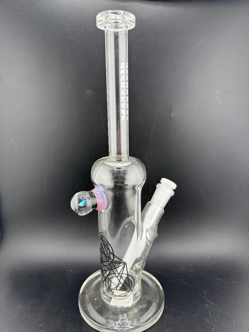 Highgrade Glass Flower Straight Tube - 10" Mini Opal Marble & Bake On Sacred Geometry 10mm 45°