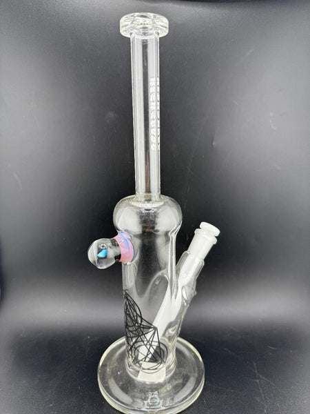 Highgrade Glass Flower Straight Tube - 10" Mini Opal Marble & Bake On Sacred Geometry 10mm 45°