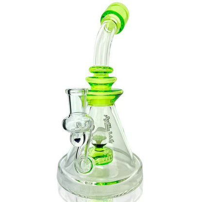 AFM Glass Opal Stone Rig NBS486 with green accents and slitted puck perc for smooth smoking sessions.