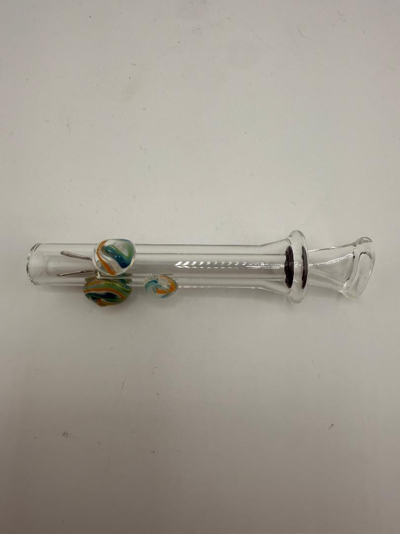 Home blown glass blunt slider with colorful accents, handcrafted for enhanced airflow and control.