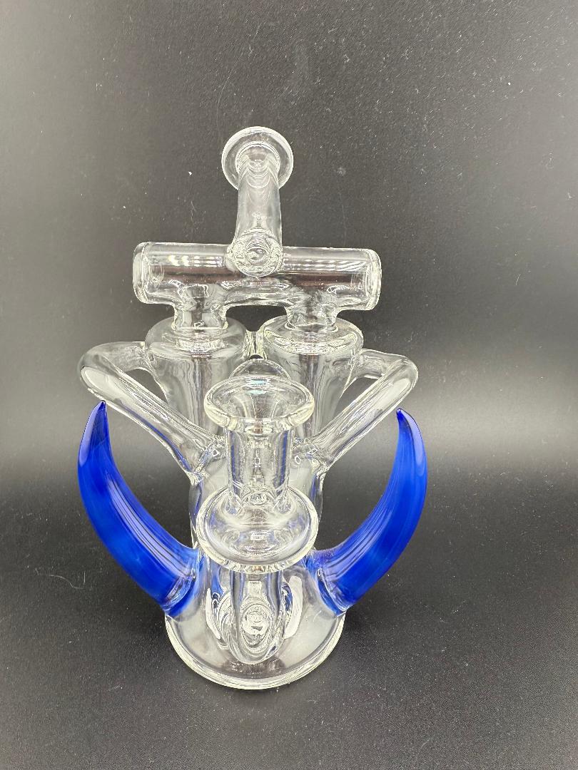 Crondo Glass Clear Double Recycler W Blue Horns & Opal Attachment 10mm 90°