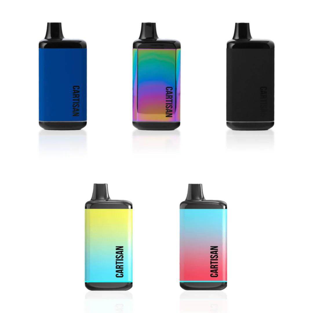 Cartisan Veil Bar 510 Battery collection in various colors including blue, black, and gradient designs.