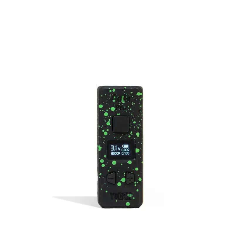 Yocan x Wulf Kodo Pro 510 battery with green splatter design and OLED display for adjustable voltage.