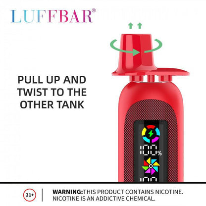 Luffbar Dually 20000 Disposable Vape with dual tank feature and user instructions.