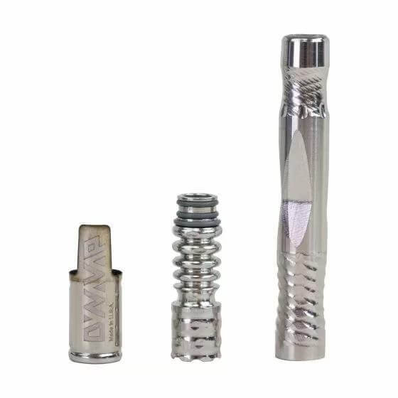 DynaVap M 2021 Herbal Vaporizer parts including mouthpiece and condenser in stainless steel.