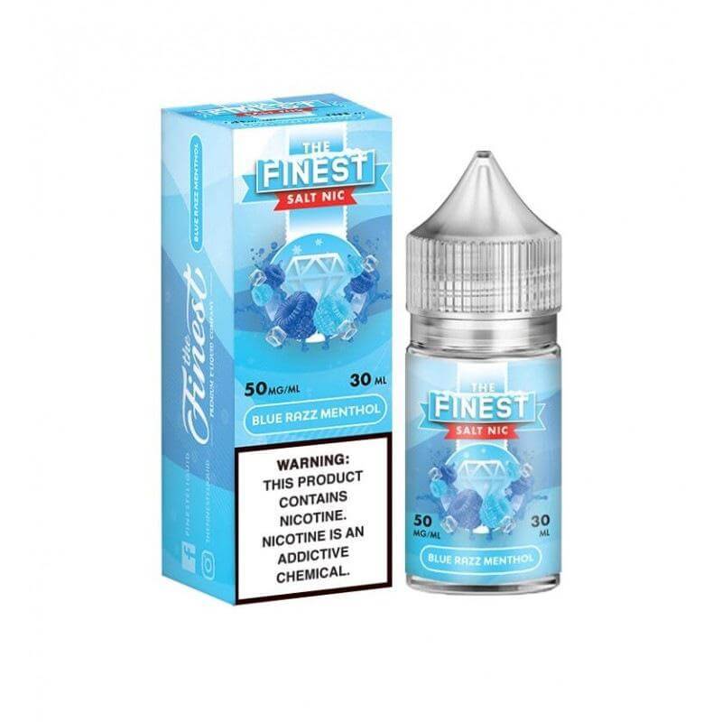 Finest Blue Razz Menthol vape juice 30ml bottle with packaging, featuring icy minty flavor blend.