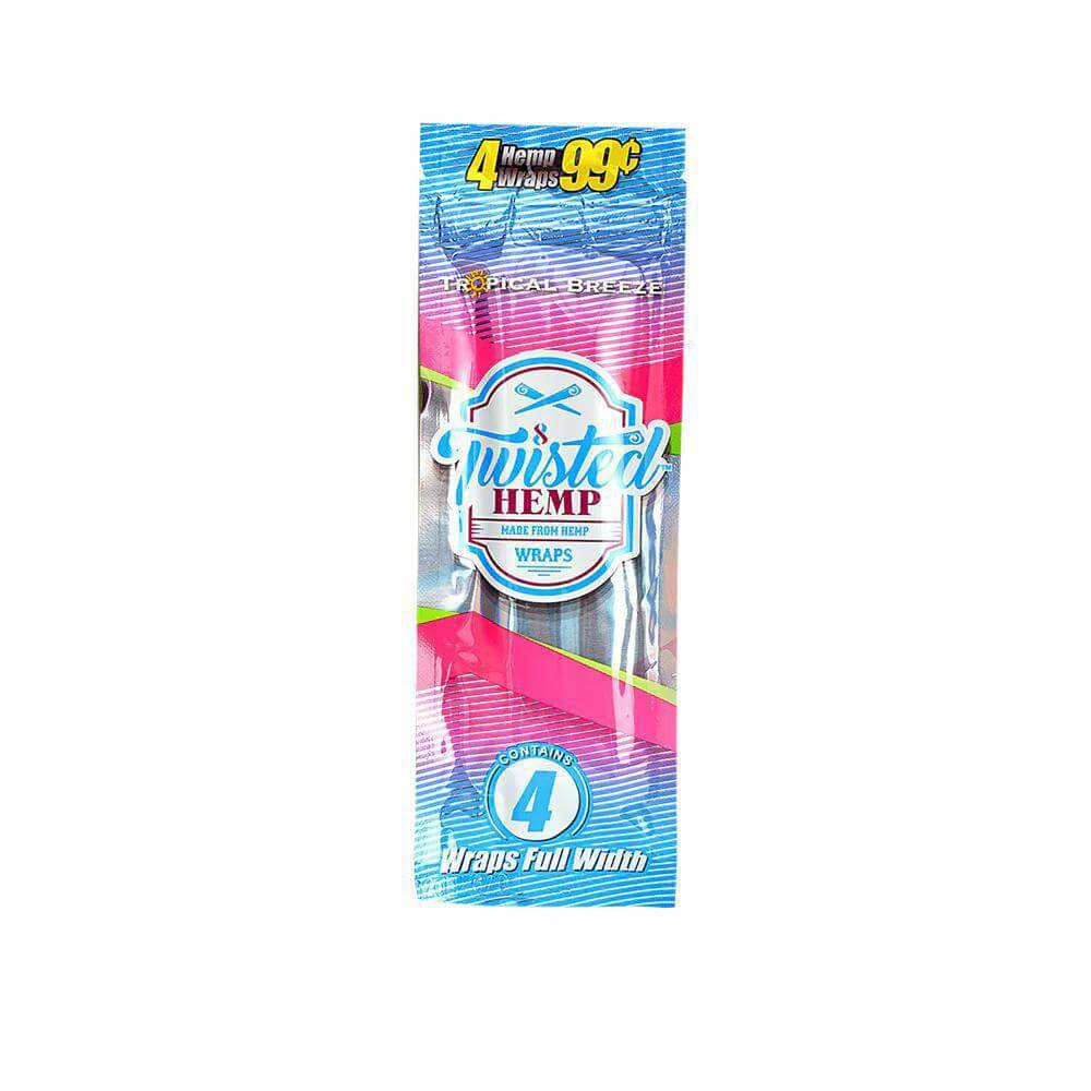 Twisted Hemp 4pc wraps pack, Tropical Breeze flavor, premium tobacco-free hemp wraps.