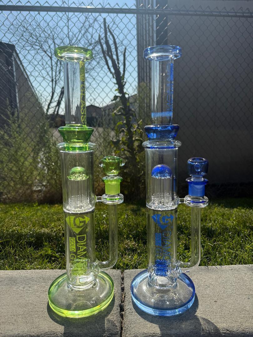 Diamond Glass 16" Inline Triple Flower Piece 14mm 90°