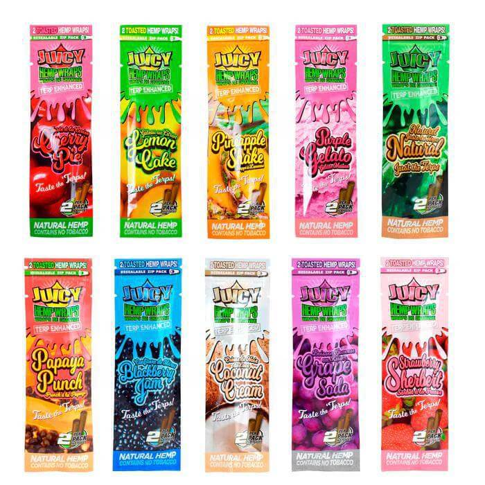 Juicy Jay's Toasted Hemp Wraps variety pack showcasing 10 flavors for enhanced smoking experiences.