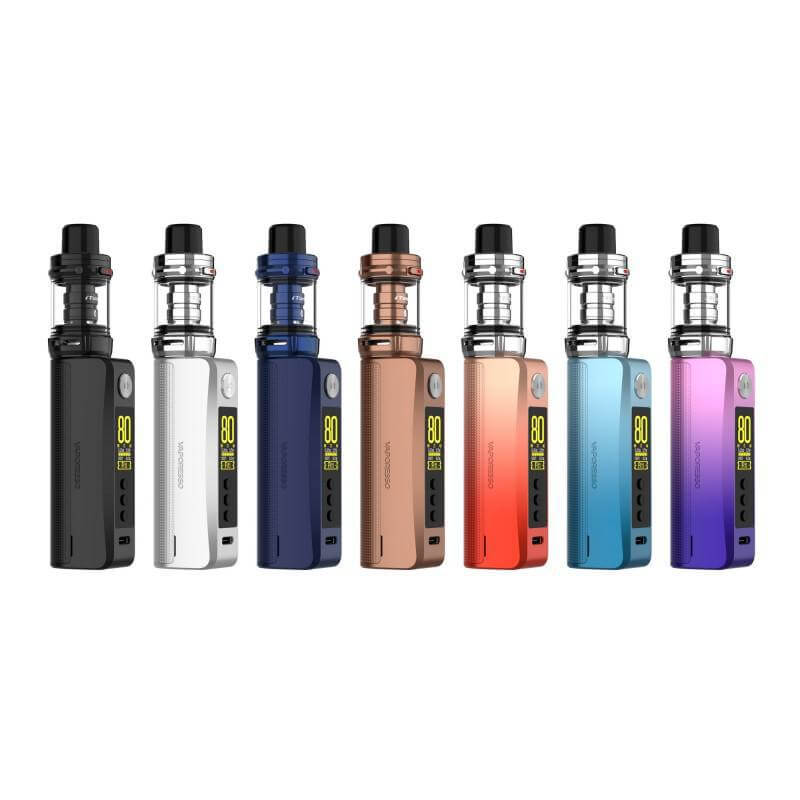 Vaporesso Gen 80 S iTank 2 Kit in various colors showcasing powerful vaping technology and sleek design.
