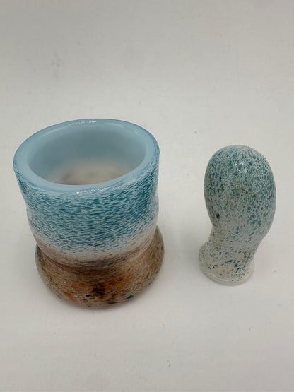 Paulson Pieces Puffco Proxy Core Cup & Mouthpiece – Frit Over Blue, White & Brown