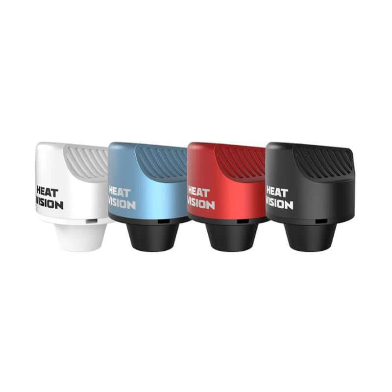 Yocan Heat Vision Thermometer Carb Cap in black, red, blue, and white, designed for precise wax concentrate sessions.