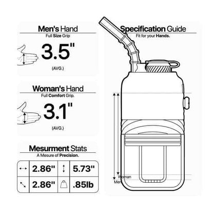 Specification guide showing ergonomic dimensions for Yocan Black Go Vaporizer fitting men's and women's hands.