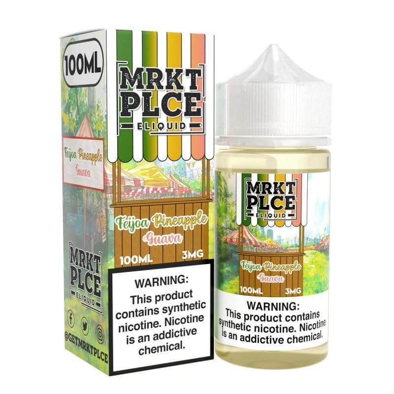 MRKT Place 100ml Tejoa Pineapple Guava e-liquid bottle and box, ideal for sub-ohm vaping.