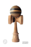 Sweets Kendama Boo Johnson Sacred model with beech wood design and black geometric patterns, featuring Cushion Clear technology.