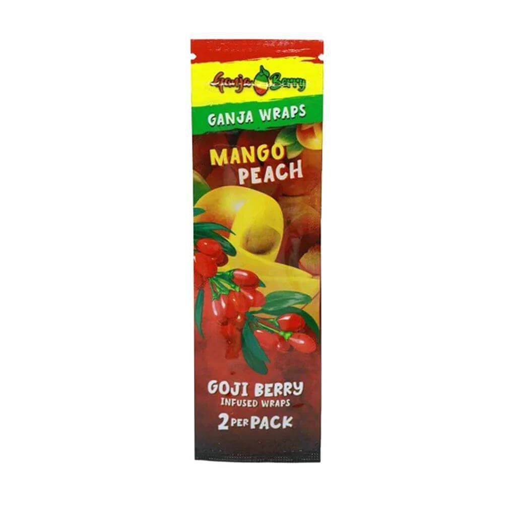 Ganja Berry Goji Berry Infused Wraps with Mango Peach flavor, 2 per pack, premium herbal wraps for a flavorful smoking experience.