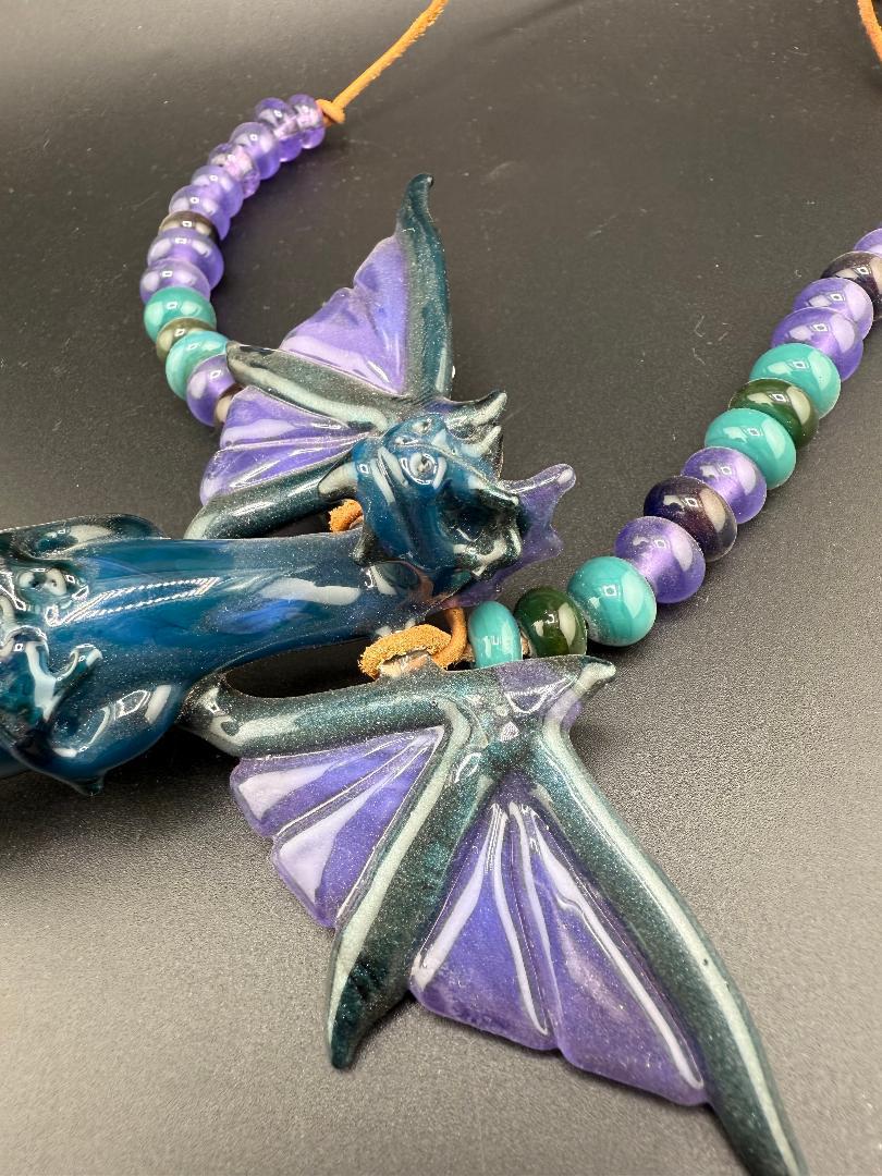 Phranq Glass Dragon Necklace W/ Beads