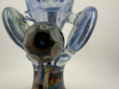 Crondo Glass Redisculator Blue w/ Wig wag & Faceted Opal Marble Recycler 19mm 90°