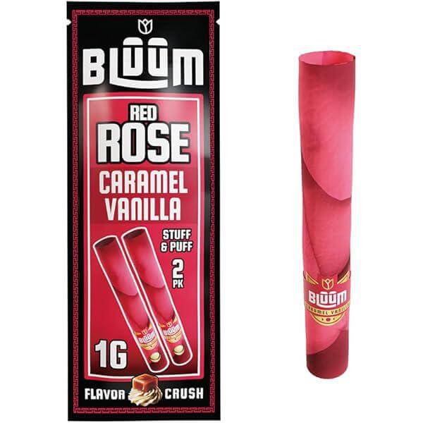 Bluum Cones Red Rose Caramel Vanilla 2-pack premium mini rolls for a flavorful smoking experience.