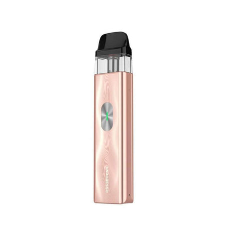 Vaporesso XROS 4 Mini in rose gold color, showcasing sleek design and top-filling pod.