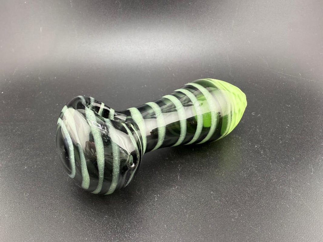3.5" Slime Honeycomb Hand Pipe in vibrant green with unique striped design, made from durable borosilicate glass.