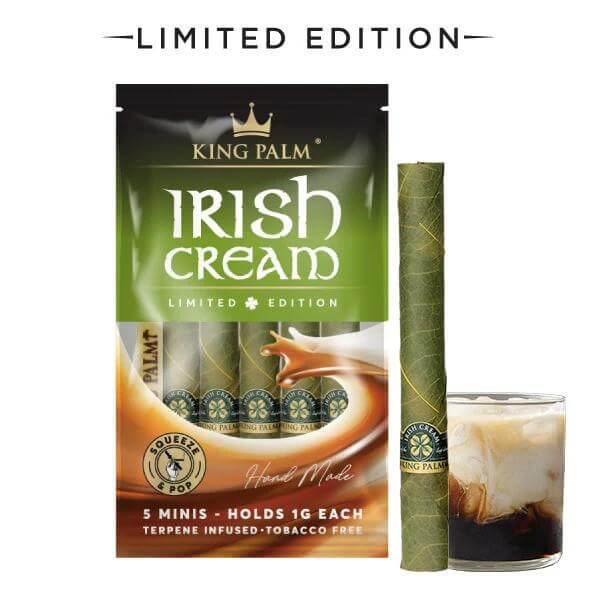 King Palm Limited Edition Irish Cream Hemp Wraps - 5 minis, tobacco-free, terpenes infused for a smooth smoke.