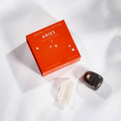 Geocentral Zodiac Collection Aries Mini Stone Pack with clear quartz and hematite.