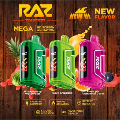 Raz TN9000 Disposable Vape - New Flavors with HD Screen Animation and Adjustable Airflow