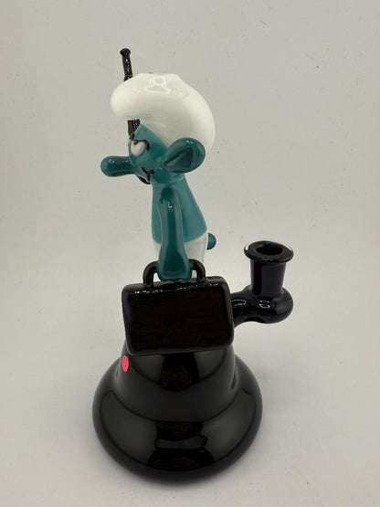 McDoogle Glass Blue Character Rig w/ Briefcase & Machine Gun – 10mm 90° | Whimsical Heady Glass with an Edge