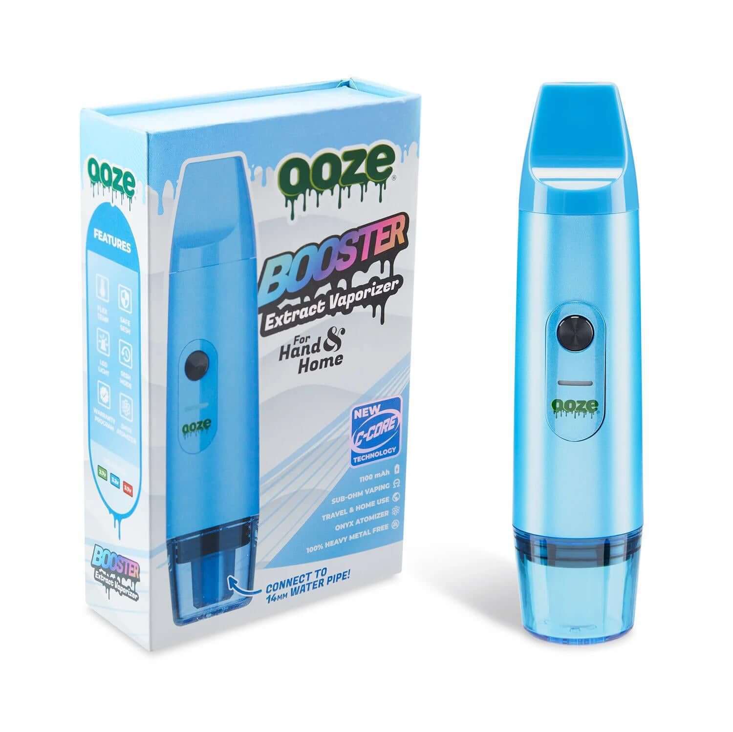Ooze Booster Extract Vaporizer in Arctic Blue, featuring efficient cleaning and high-quality heat performance.