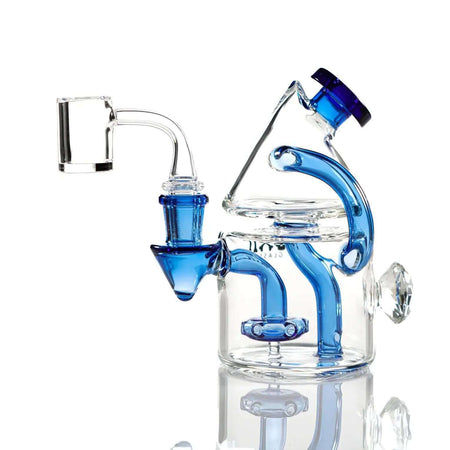 Toxic Glass 6" Cone Recycler Diamond Rig with blue accents and unique design for smooth hits and superior filtration.