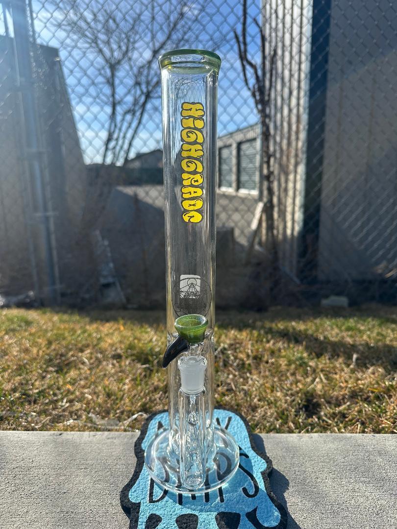 HighGrade Glass Straight Flower Tube - 16" Color Accent w/ Sacred Geometry Bake On 14mm 90°