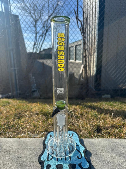 HighGrade Glass Straight Flower Tube - 16" Color Accent w/ Sacred Geometry Bake On 14mm 90°