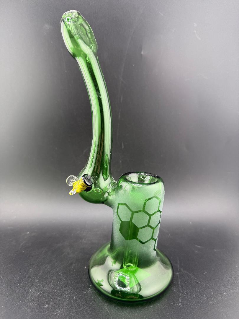 Filla John Glass Bubbler - Sandblasted Honeycomb w/ Bee Attachment