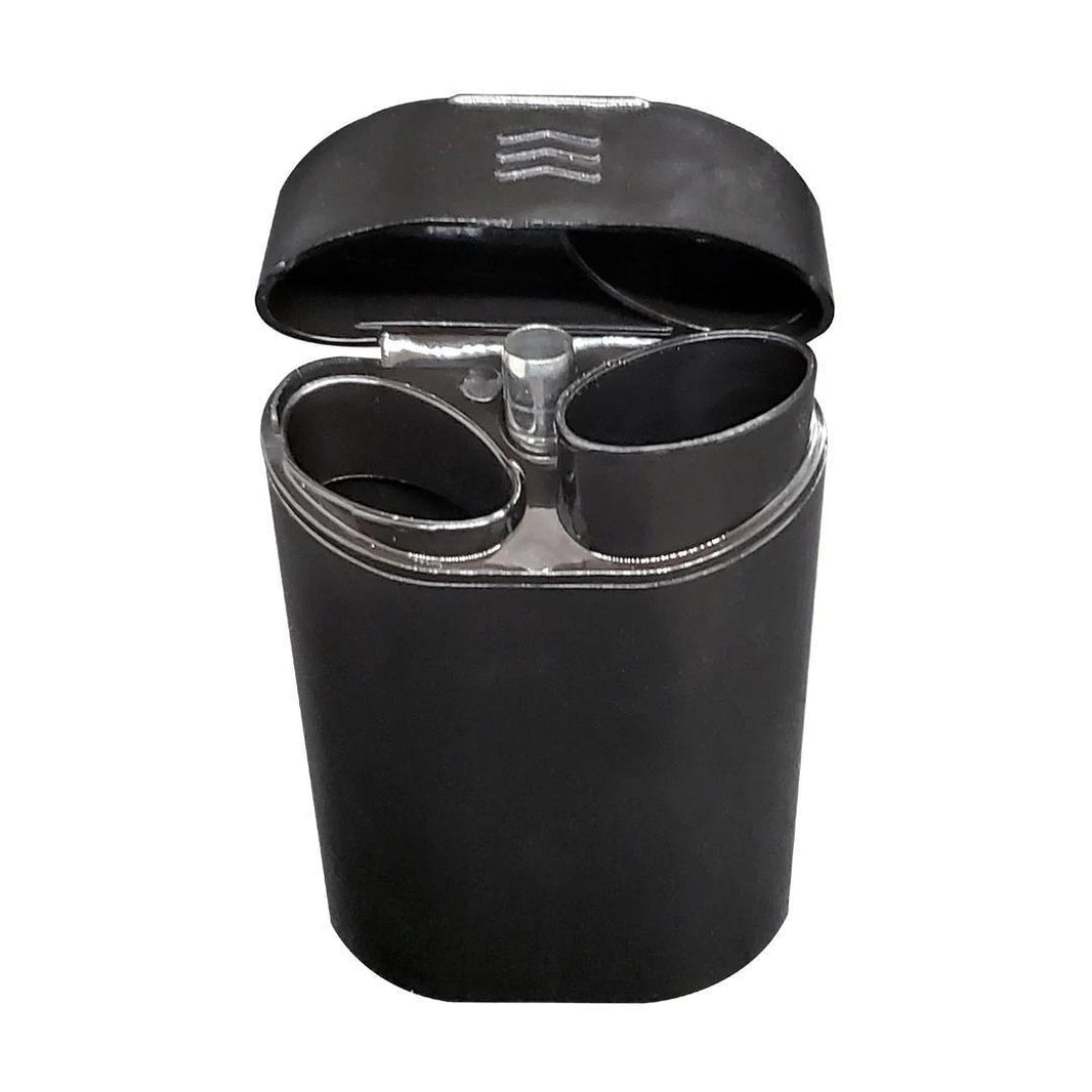 Smosi Dragon Dugout - Black, compact smoking container with stainless steel one-hitter and built-in storage.
