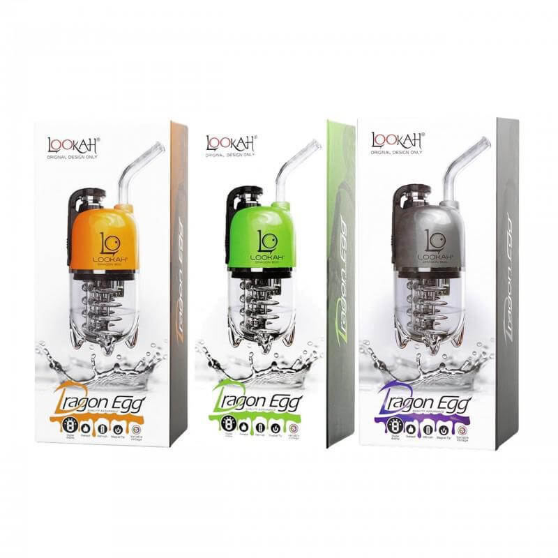 LOOKAH Dragon Egg electric dab rigs available in orange, green, and grey packaging with stylish design and features.